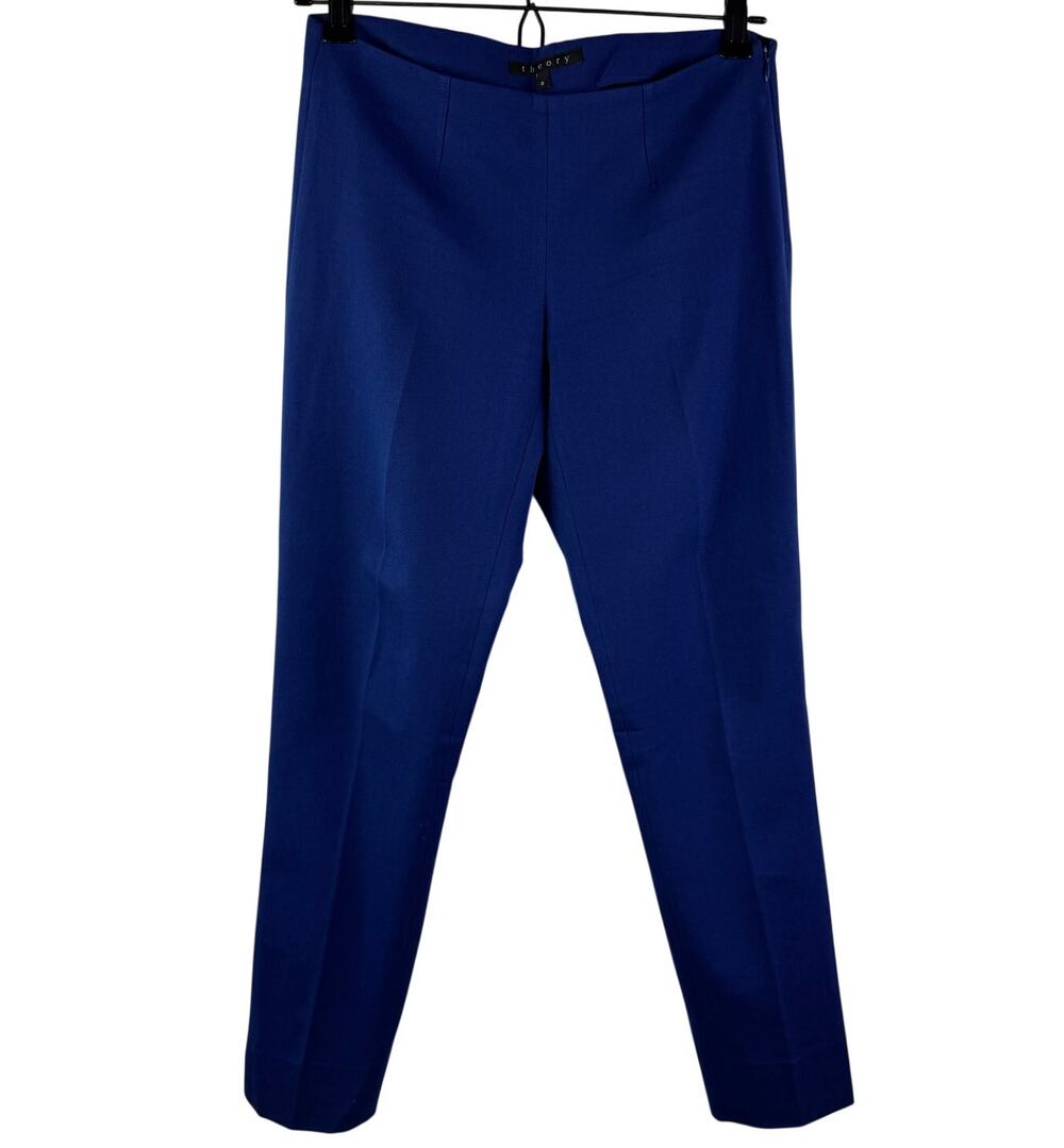 THEORY Cobalt Blue Ankle Pants Stretch High-Rise Straight Leg Side Zip Sz 0